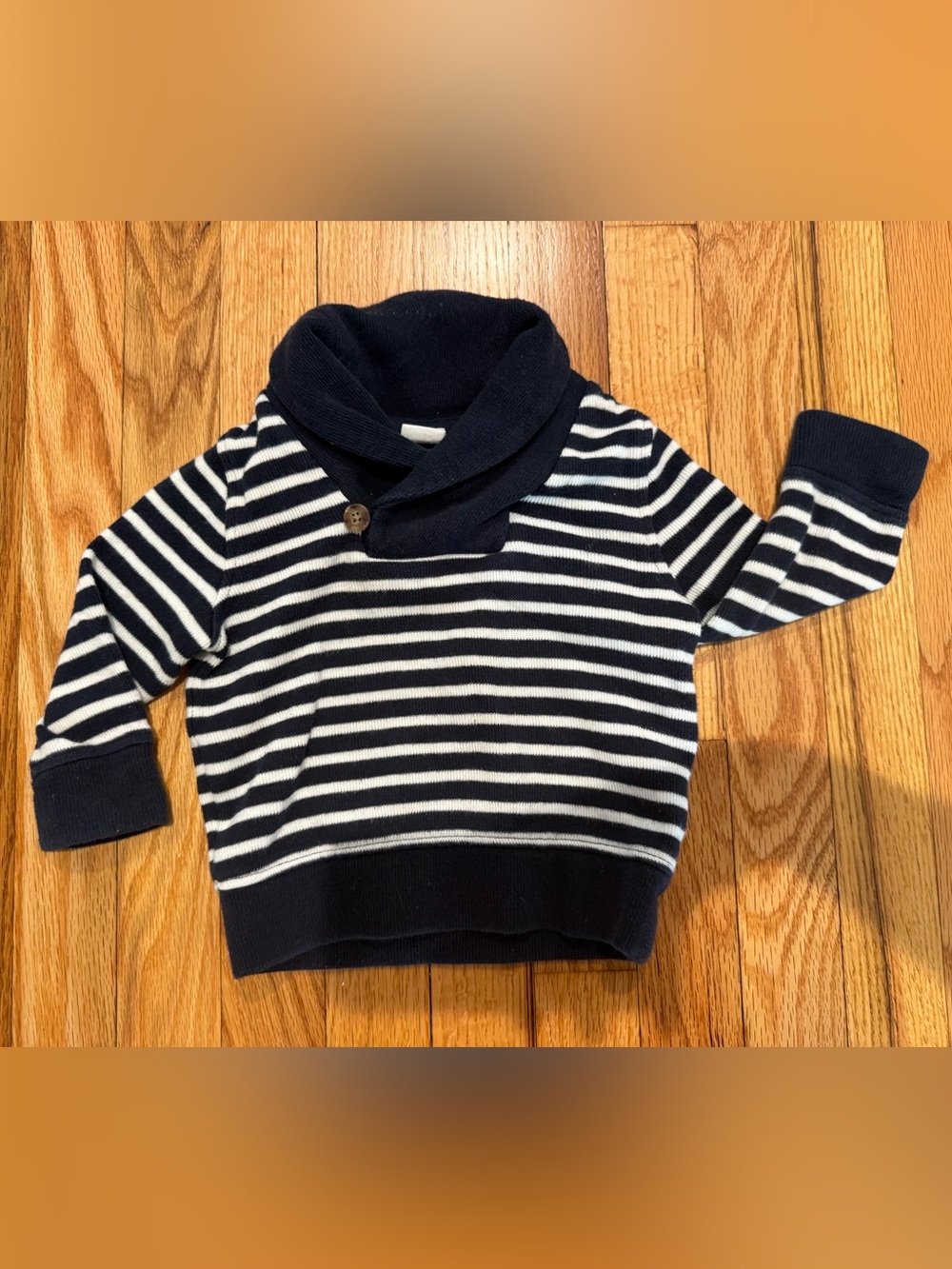 GAP Navy White Striped nautical Shawl-Collar toddler Sweater 18-24 month baby
